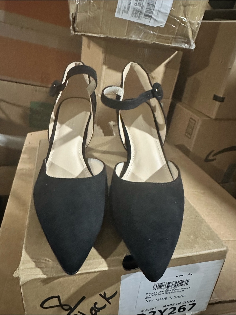 Black Pointed-Toe Ankle-Strap Heels for Women